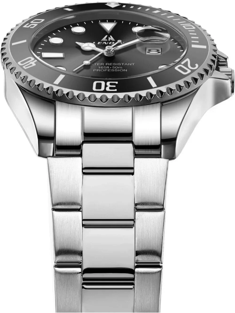 Men's Silver Black Stainless Steel Analog Quartz Waterproof Luminous Round Watch
